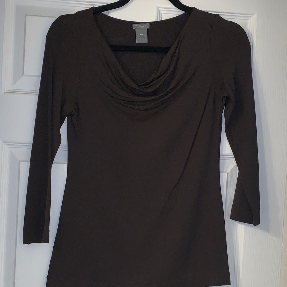 Ann Taylor Brown Draped Cowl Neck Top, XSP, very soft modal.